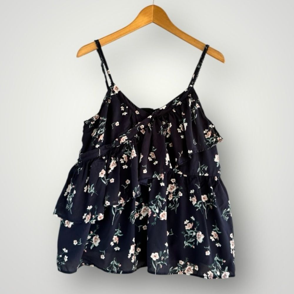 Blu Pepper Black Floral Ruffle Cami